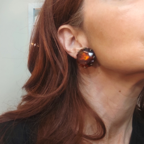 Vintage Root Beer Oversized Glass Earrings - Picture 1 of 6